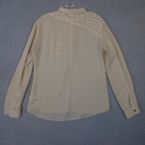 VOLCOM Blouse Women's Large Ivory Lace Long Sleeve Button Down Shirt Sheer - Picture 7 of 11